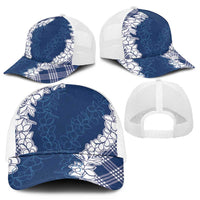 Hawaii Aloha Plumeria Lei Navy Palaka Mesh Trucker Cap LT7 - Polynesian Pride