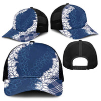 Hawaii Aloha Plumeria Lei Navy Palaka Mesh Trucker Cap LT7 - Polynesian Pride