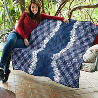 Hawaii Aloha Plumeria Lei Navy Palaka Quilt - Polynesian Pride