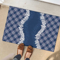 Hawaii Aloha Plumeria Lei Navy Palaka Rubber Doormat - Polynesian Pride