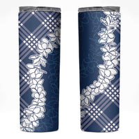 Hawaii Aloha Plumeria Lei Navy Palaka Skinny Tumbler - Polynesian Pride