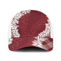Hawaii Aloha Plumeria Lei Scarlet Palaka Baseball Net Cap LT7 One Size White Scarlet - Polynesian Pride
