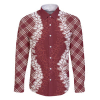 Hawaii Aloha Plumeria Lei Scarlet Palaka Family Matching Off Shoulder Maxi Dress and Hawaiian Shirt - Polynesian Pride