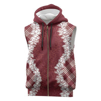 Hawaii Aloha Plumeria Lei Scarlet Palaka Sleeveless Zip Hoodie - Polynesian Pride
