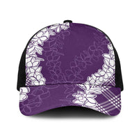 Hawaii Aloha Plumeria Lei Violet Palaka Baseball Net Cap LT7 One Size Black Violet - Polynesian Pride