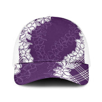 Hawaii Aloha Plumeria Lei Violet Palaka Baseball Net Cap LT7 One Size White Violet - Polynesian Pride