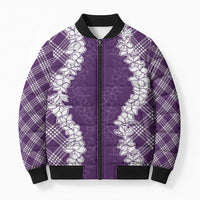 Hawaii Aloha Plumeria Lei Violet Palaka Bomber Puffer Jacket - Polynesian Pride