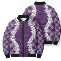 Hawaii Aloha Plumeria Lei Violet Palaka Bomber Puffer Jacket - Polynesian Pride