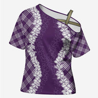 Hawaii Aloha Plumeria Lei Violet Palaka Cross Shoulder Shirt - Polynesian Pride