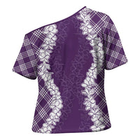 Hawaii Aloha Plumeria Lei Violet Palaka Cross Shoulder Shirt - Polynesian Pride