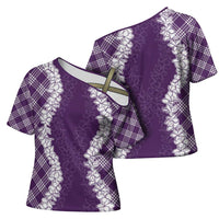 Hawaii Aloha Plumeria Lei Violet Palaka Cross Shoulder Shirt - Polynesian Pride