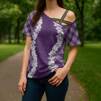 Hawaii Aloha Plumeria Lei Violet Palaka Cross Shoulder Shirt - Polynesian Pride