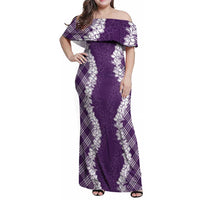 Hawaii Aloha Plumeria Lei Violet Palaka Family Matching Off Shoulder Maxi Dress and Hawaiian Shirt - Polynesian Pride
