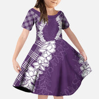 Hawaii Aloha Plumeria Lei Violet Palaka Family Matching Short Sleeve Bodycon Dress and Hawaiian Shirt - Polynesian Pride