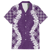 Hawaii Aloha Plumeria Lei Violet Palaka Family Matching Short Sleeve Bodycon Dress and Hawaiian Shirt - Polynesian Pride