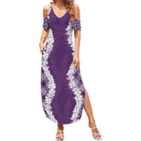 Hawaii Aloha Plumeria Lei Violet Palaka Family Matching Summer Maxi Dress and Hawaiian Shirt - Polynesian Pride