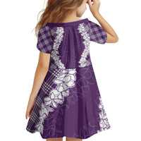 Hawaii Aloha Plumeria Lei Violet Palaka Kid Short Sleeve Dress - Polynesian Pride