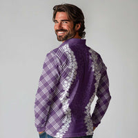 Hawaii Aloha Plumeria Lei Violet Palaka Long Sleeve Polo Shirt - Polynesian Pride