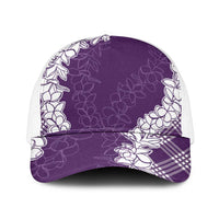 Hawaii Aloha Plumeria Lei Violet Palaka Mesh Trucker Cap LT7 One Size White Violet - Polynesian Pride
