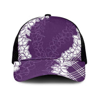 Hawaii Aloha Plumeria Lei Violet Palaka Mesh Trucker Cap LT7 One Size Black Violet - Polynesian Pride