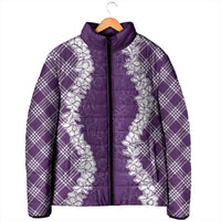 Hawaii Aloha Plumeria Lei Violet Palaka Padded Jacket - Polynesian Pride