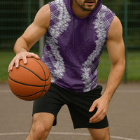 Hawaii Aloha Plumeria Lei Violet Palaka Sleeveless Hoodie - Polynesian Pride