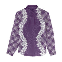 Hawaii Aloha Plumeria Lei Violet Palaka Women Casual Shirt - Polynesian Pride