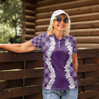 Hawaii Aloha Plumeria Lei Violet Palaka Women Polo Shirt - Polynesian Pride