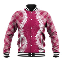 Hawaii Aloha Plumeria Lei Fuschia Palaka Baseball Jacket - Polynesian Pride