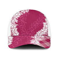 Hawaii Aloha Plumeria Lei Fuschia Palaka Baseball Net Cap LT7 One Size White Fuschia - Polynesian Pride