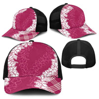 Hawaii Aloha Plumeria Lei Fuschia Palaka Baseball Net Cap - Polynesian Pride