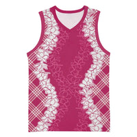 Hawaii Aloha Plumeria Lei Fuschia Palaka Basketball Jersey - Polynesian Pride