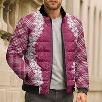 Hawaii Aloha Plumeria Lei Fuschia Palaka Bomber Puffer Jacket - Polynesian Pride