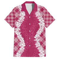 Hawaii Aloha Plumeria Lei Fuschia Palaka Family Matching Puletasi and Hawaiian Shirt - Polynesian Pride