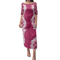 Hawaii Aloha Plumeria Lei Fuschia Palaka Family Matching Puletasi and Hawaiian Shirt - Polynesian Pride