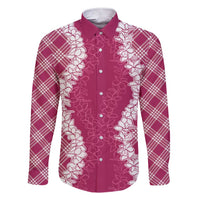 Hawaii Aloha Plumeria Lei Fuschia Palaka Family Matching Short Sleeve Bodycon Dress and Hawaiian Shirt - Polynesian Pride