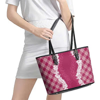 Hawaii Aloha Plumeria Lei Fuschia Palaka Leather Tote Bag - Polynesian Pride