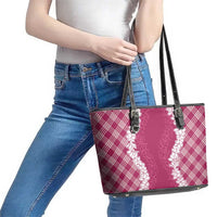 Hawaii Aloha Plumeria Lei Fuschia Palaka Leather Tote Bag - Polynesian Pride