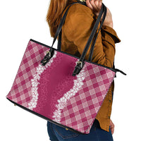 Hawaii Aloha Plumeria Lei Fuschia Palaka Leather Tote Bag - Polynesian Pride