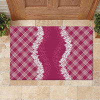 Hawaii Aloha Plumeria Lei Fuschia Palaka Rubber Doormat - Polynesian Pride