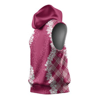 Hawaii Aloha Plumeria Lei Fuschia Palaka Sleeveless Hoodie - Polynesian Pride