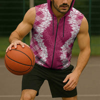 Hawaii Aloha Plumeria Lei Fuschia Palaka Sleeveless Zip Hoodie - Polynesian Pride