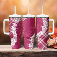 Hawaii Aloha Plumeria Lei Fuschia Palaka Tumbler With Handle - Polynesian Pride