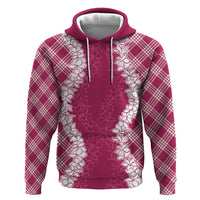 Hawaii Aloha Plumeria Lei Fuschia Palaka Zip Hoodie - Polynesian Pride
