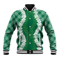 Hawaii Aloha Plumeria Lei Green Palaka Baseball Jacket - Polynesian Pride