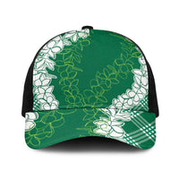 Hawaii Aloha Plumeria Lei Green Palaka Baseball Net Cap LT7 One Size Black Green - Polynesian Pride