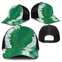 Hawaii Aloha Plumeria Lei Green Palaka Baseball Net Cap LT7 - Polynesian Pride