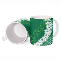 Hawaii Aloha Plumeria Lei Green Palaka Ceramic Mug - Polynesian Pride