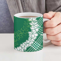 Hawaii Aloha Plumeria Lei Green Palaka Ceramic Mug - Polynesian Pride