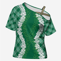Hawaii Aloha Plumeria Lei Green Palaka Cross Shoulder Shirt - Polynesian Pride
